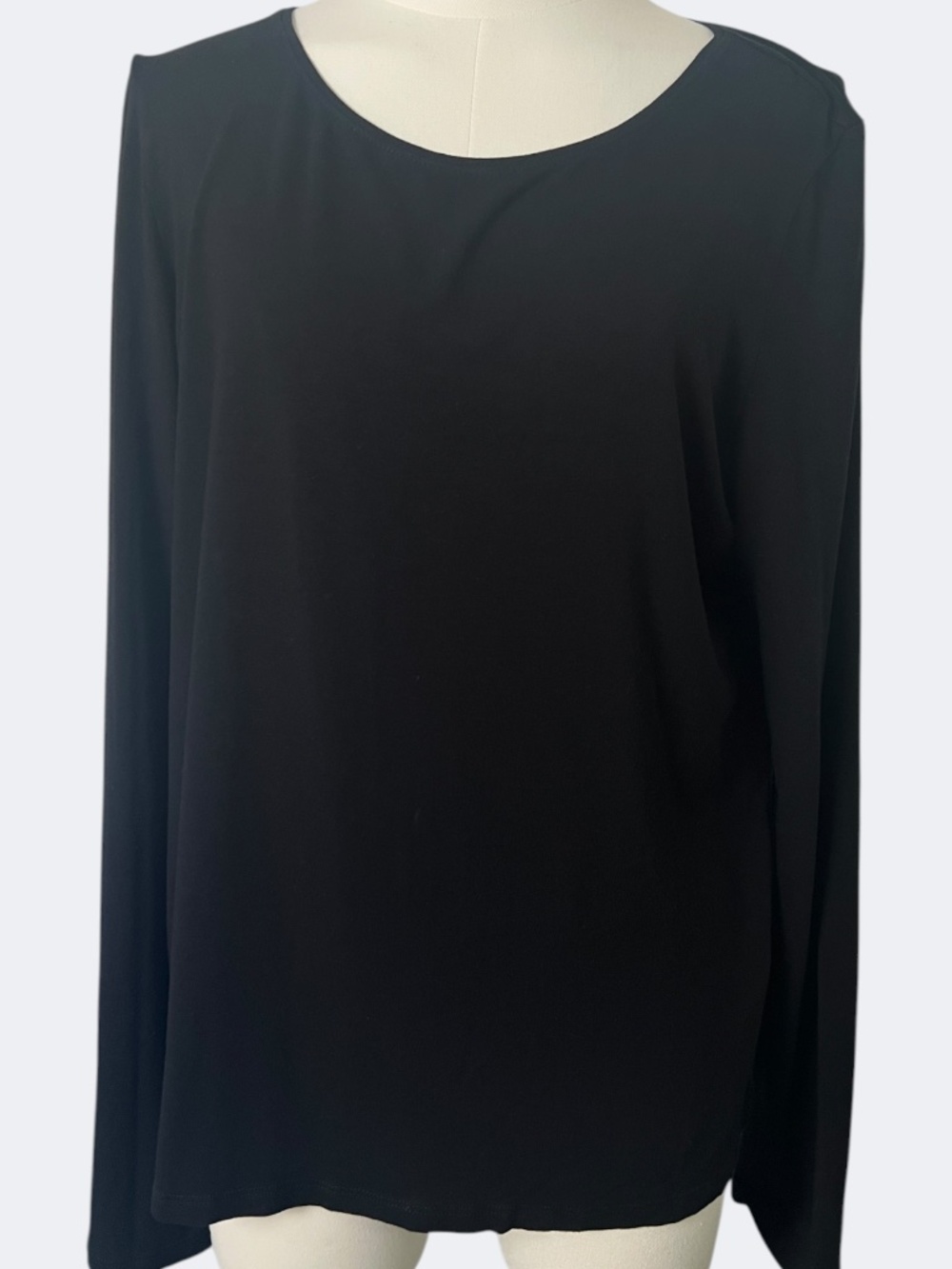 Eileen Fisher‎ Shirt Womens L Black Scoop Neck Long Sleeve Stretch Viscose USA